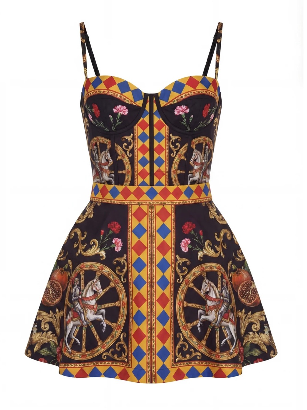 Black Multi-Color Printed Fit & Flare Dress